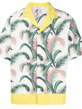 Maison Kitsune Botanical Print Short Sleeve Shirt Size Small In White